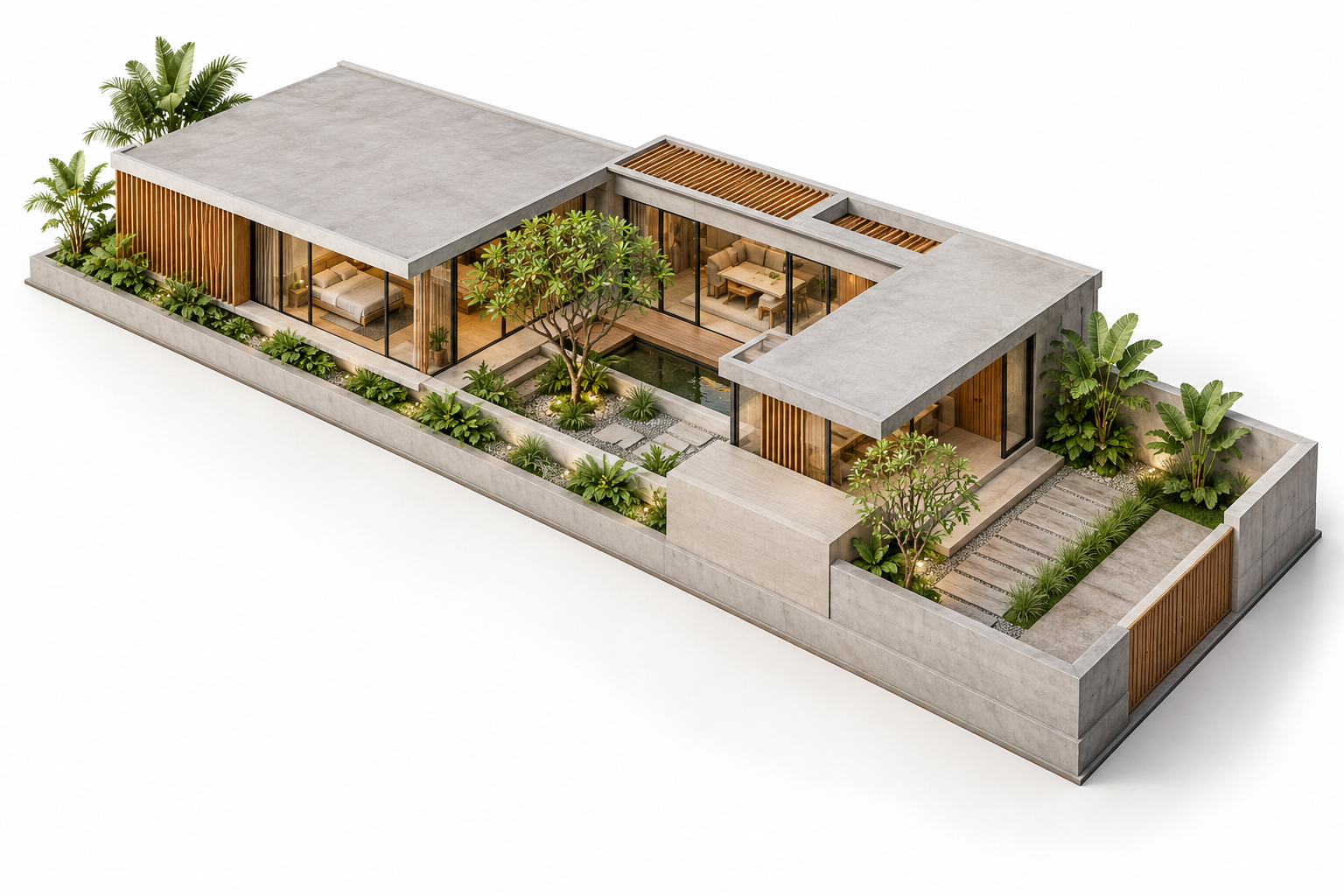 Illustrative architectural model of a courtyard house